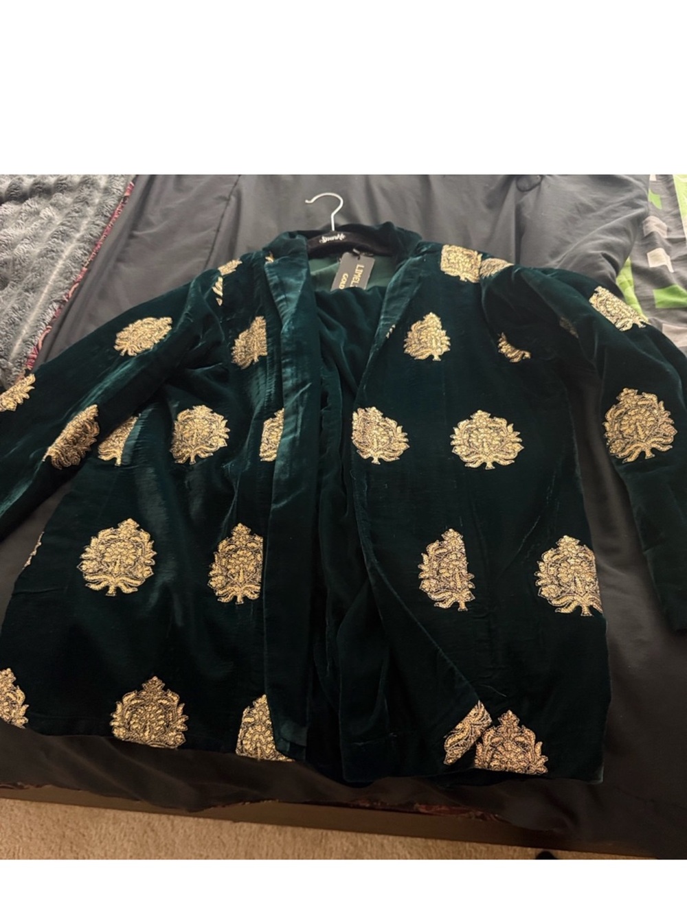 Limelight Dark Green Velvet Jacket with Gold Embroidery 2 piece